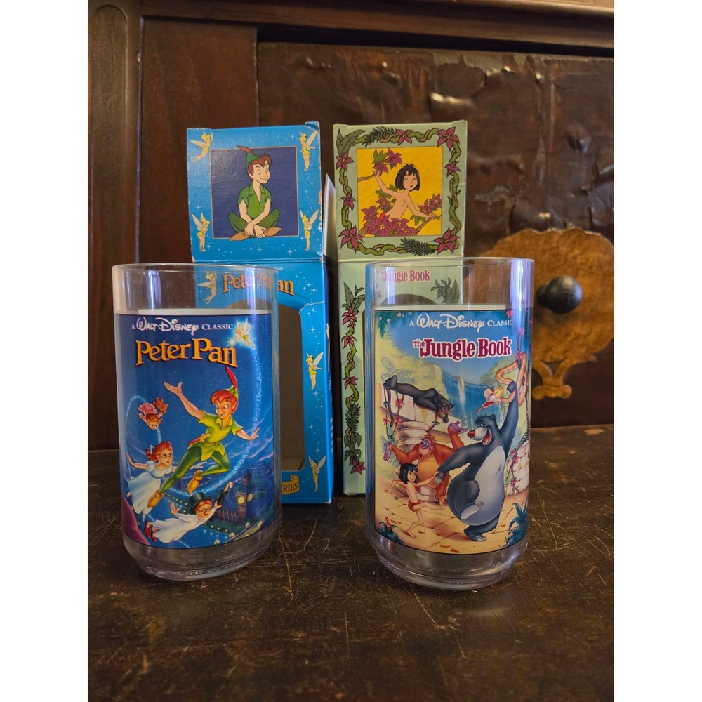 Vintage 1994 Disney Burger King Collector Series Glasses Peter Pan Jungle Book